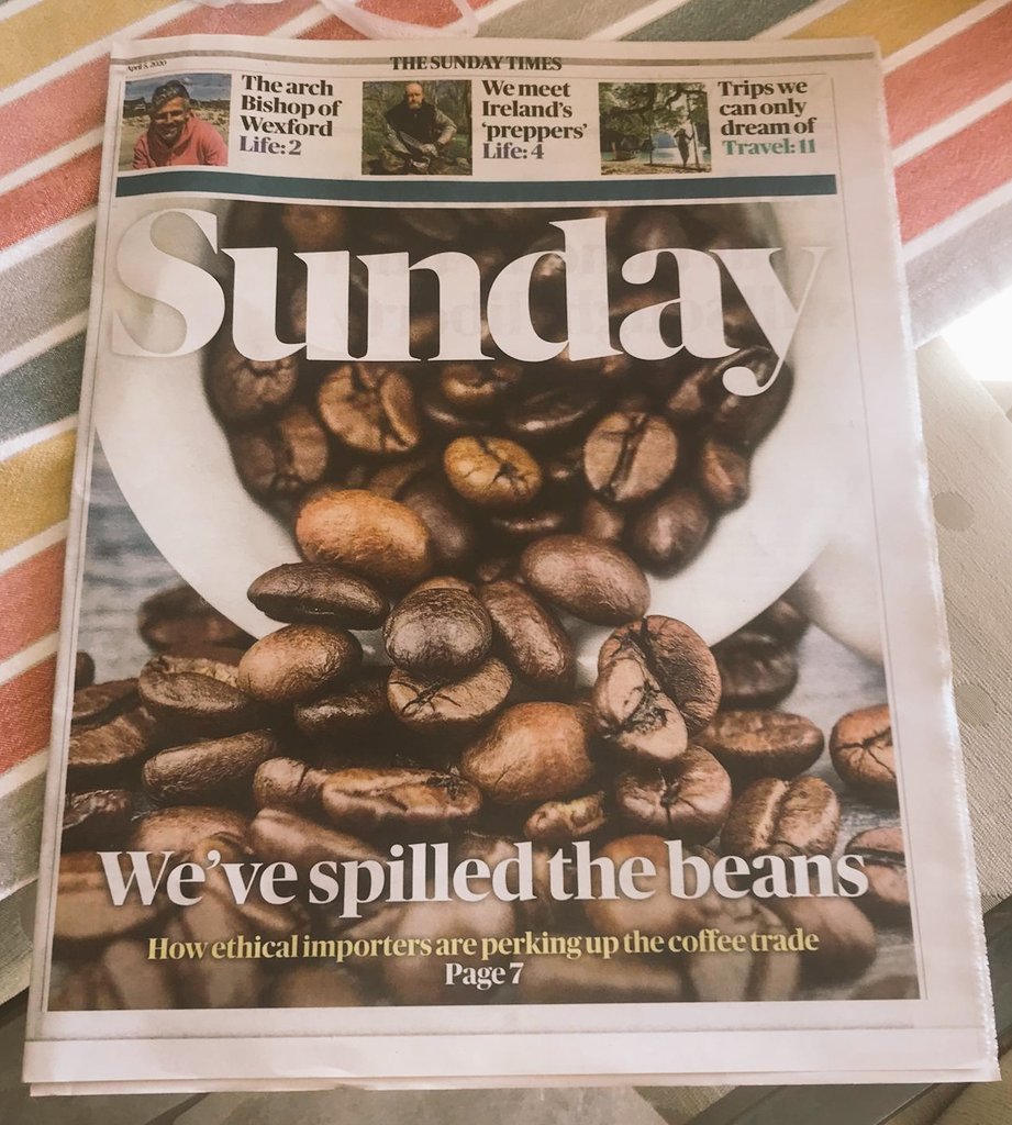 MoyeeCoffeeUKIE's tweet photo. Thanks so much to @katymcguinness for the write up in @thesundaytimes today. More &amp; more #coffeeroasters in Ireland trying to create impact at origin. We've given @KillianStokes some slagging for his posing skills already 🤣 #MakeEverySipCount #FairChain https://t.co/zHDwo6bc4L https://t.co/2SxaPMYZFw