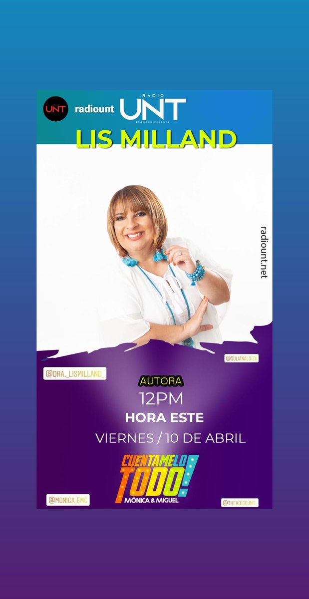 CasaCreacion's tweet photo. Esta semana con la doctora @Lis_Milland en @RadioUNT_net
#CasaCreacion #TuCasa #EnCasaContigo https://t.co/Fa0pKk9aPU