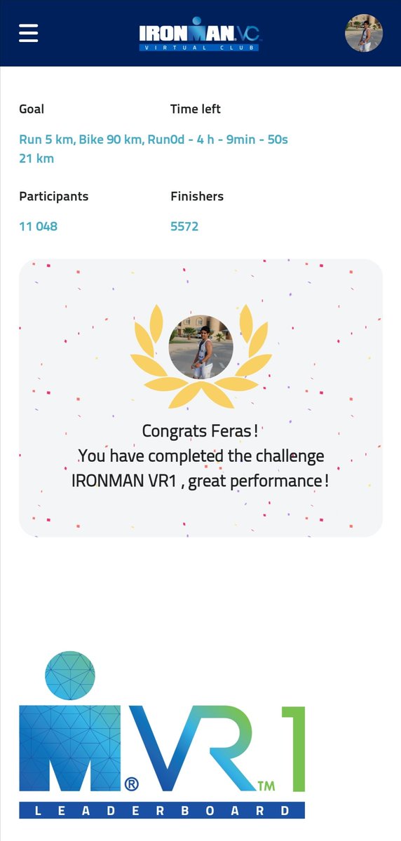 Ironman VR1 Race 🎯 COMPLETE 5km+90km+21km
#BeOnBoard
#ironman 
#ironmanvirtualclub 
#Triathlon #cycling #Training
#IRONMANVR1 
#ANYWHEREISPOSSIBLE
#Covid_19
#Curfew
#StayHomeSaveLives
#FamiliesFirst