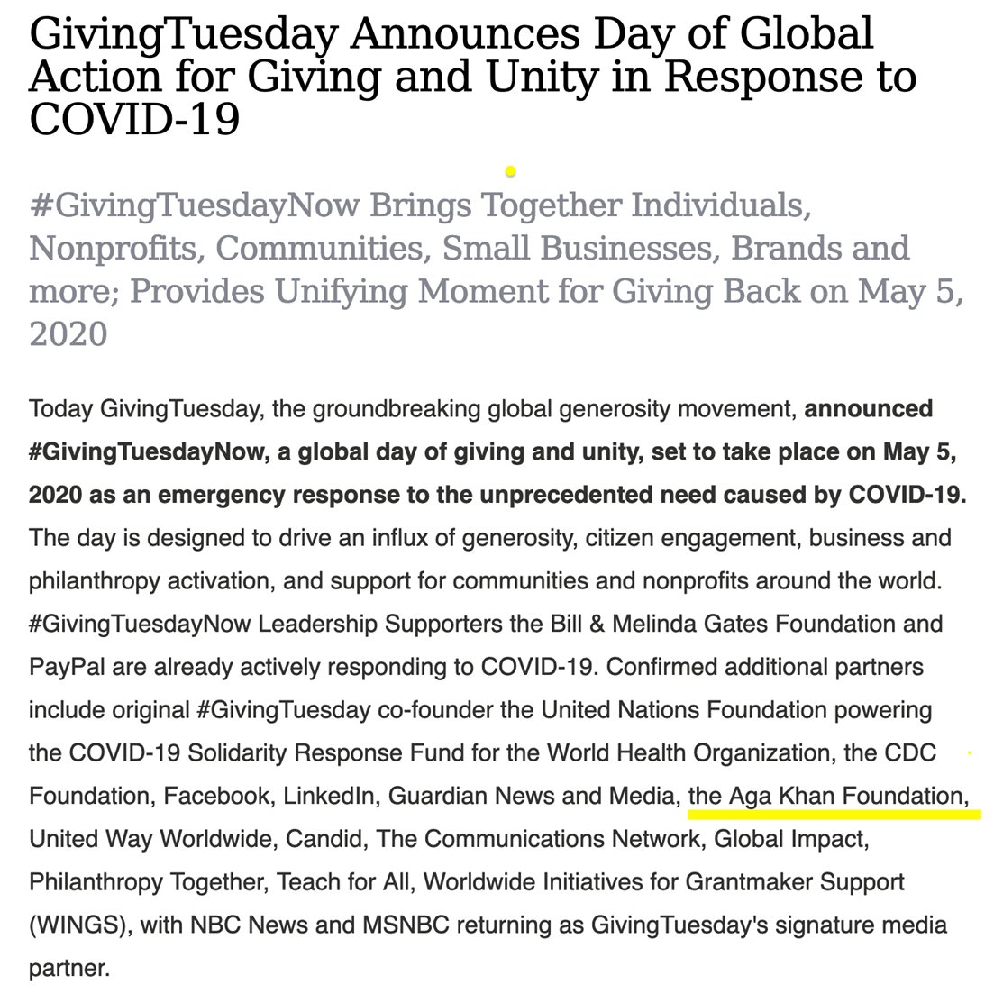 BIG NEWS just announced >> #GivingTuesday Announces Day of Global Action for Giving and Unity in Response to #COVID19! Guess who is one of the global nonprofits partners... #AKF!

Stay tuned for more details about the digital event on May 5th!