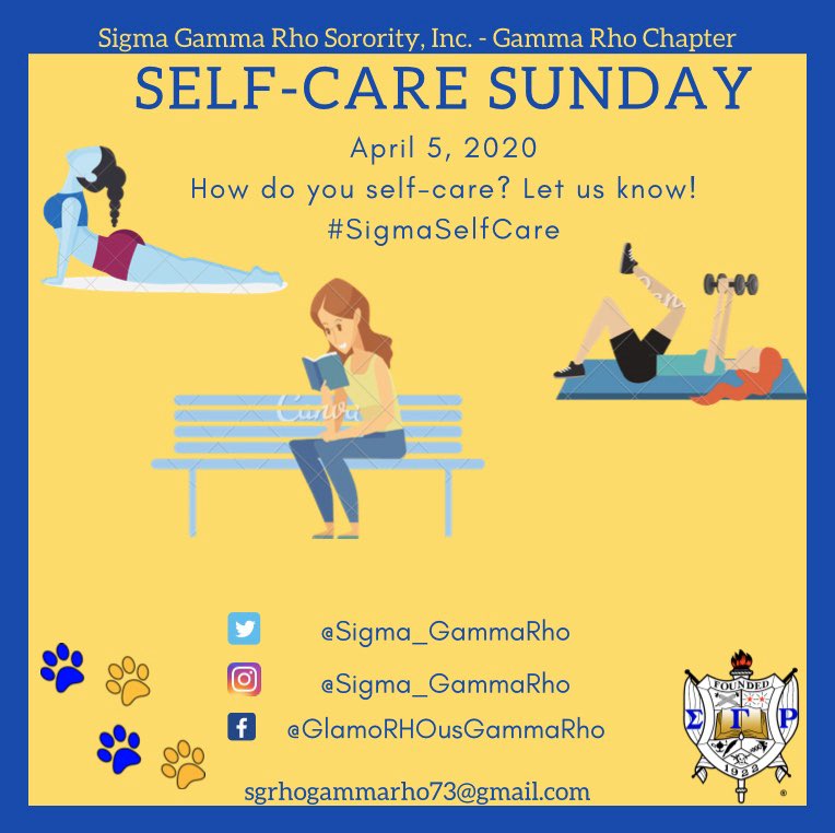 Sigma_GammaRho's tweet photo. Today is #SelfCareSunday! How do you self-care? Leave a picture in the comments below 💛 #SigmaSelfCare #GPWeek #SigmaGammaRho #SGRhoCentral #CRUndergrads #ISU23 #ISU22 #ISU21 #ISU20 #GlamorousGammaRho https://t.co/TUFUp960AS