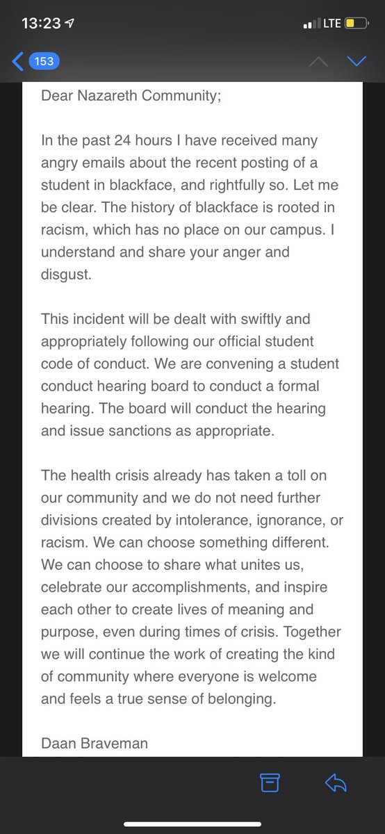 This blackface scandel arose, we received an email and that was it, no follow up, no indication that the student(s) are being punished, we were just sent another message from the President.