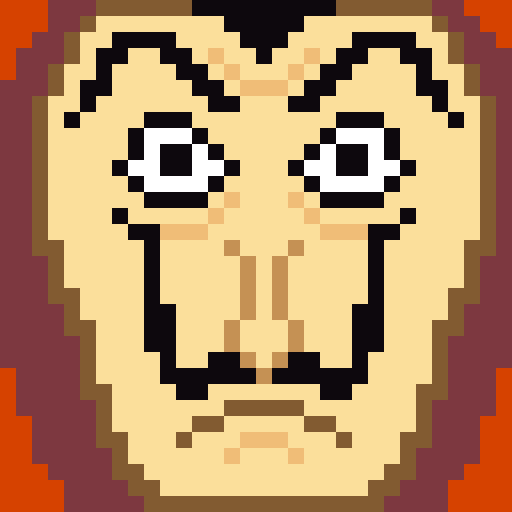 Wiggels04's tweet photo. @PixelPajamas Hello, I'm Nikz 😄 I just got interested on #pixelart recently, and tried to create some. Here's my latest #pixel artwork hehehe 😁 #MoneyHeist #DaliMask #artshare https://t.co/NIgm16pMSl