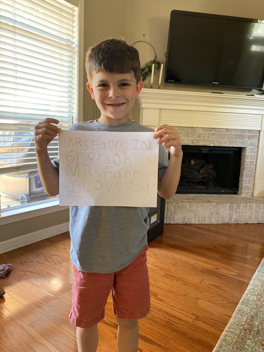 sarahnclark's tweet photo. @OLIVEBRANCHELEM @OBESKinder @OBES1st Greyson loved watching the video! He went and made his teacher a letter for me to send her 💙 https://t.co/CBW0bgXKcQ