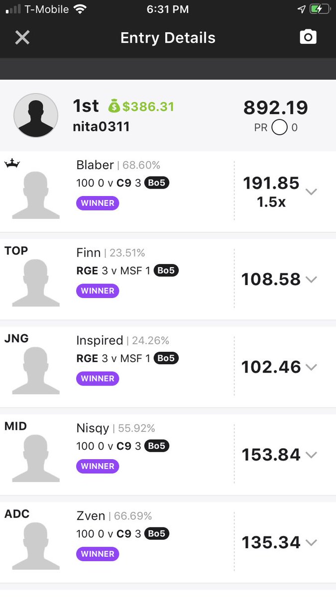 NitasWorld_'s tweet photo. ๐คGot my first #LOL takedown of 2020. Had to split it with 95 other ppl ($20K to 1st) but a bag is a bag. #QuarantineLife #StayOutMyDMs #IGotMyResearchFromRotogrinders #SundayFunday #LeagueOfLegends #DFSQueen #DFSTrashTalk Thank you @RotoGrinders for whoever does the projections https://t.co/0m4nMen6Oa