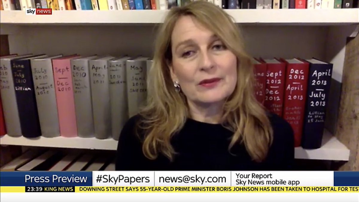 Wasn’t ‘Christina Patterson’ the woman in the audience for the One Man Two Guvnors show on last week? Also, what has she got in those books?  #skypapers  #bookcasewatch