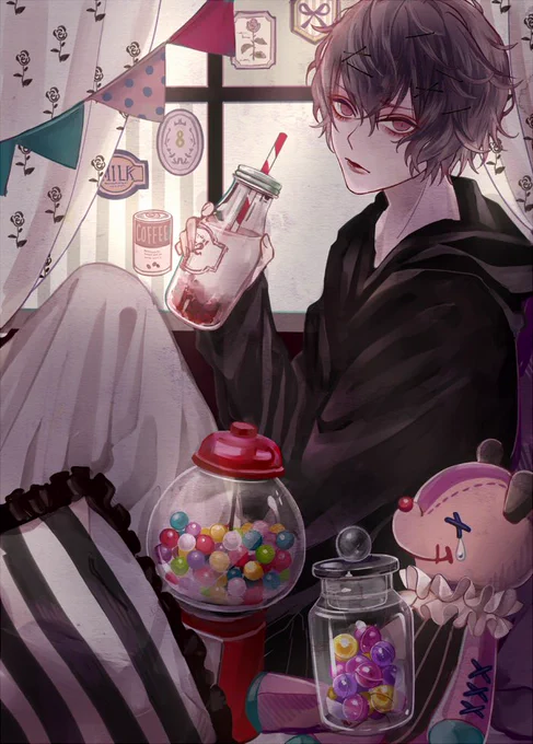 #上手い下手は別にして自分の絵柄のここが好き  
意志を持った強くて虚な、ハイライトが無い目、セクシーな手、ピアス 