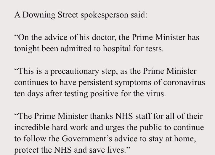 NEW: The Prime Minister is in hospital