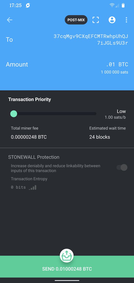 10/11 After the post-mix outputs are ready to spend, you have the option to turn on Cahoots. Then you can select Stonewallx2 or Stowaway. But you either need premium or another Samourai user to utilize these cool features. Spending all of your mixed outputs reduces privacy.