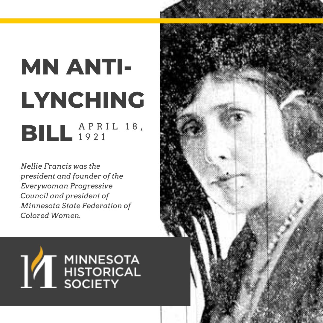 Did you know…The shock of the lynchings in Duluth spurred Minnesota’s Black community to press for a state anti-lynching bill in 1921? Nellie Francis, a prominent Black activist from St. Paul, led the campaign along with the Duluth NAACP.

Read more at mnhs.org/duluthlynchings