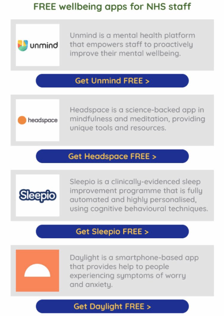 justme_soph's tweet photo. If any NHS staff are in any need of well-being apps here are a few suggestions #HealthServiceDiscounts #StayWell #StayAtHome https://t.co/cSWZ6ocdwD