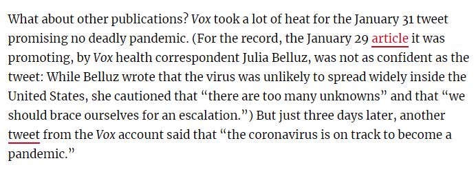 For the record, Cathy Young's piece at the Bulwark does not give a very accurate summary of Vox's coverage of this. She seems to be trying to downplay this as if it were about one tweet: