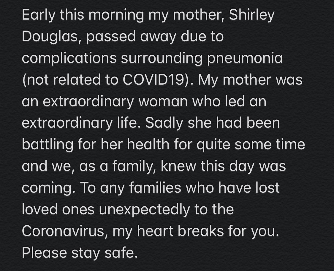 CBCAlerts's tweet photo. Actor Kiefer Sutherland says his mother, actress Shirley Douglas, has died at the age of 86. The daughter of Tommy Douglas — who led the forerunner of the NDP — she was also once married to actor Donald Sutherland. Kiefer Sutherland tweeted the following message: https://t.co/i75W2UCcvM