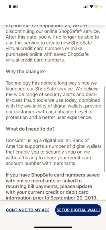 o_rips's tweet photo. A friend just sent me this notification from Bank of America asking him if he wanted to set up a digital wallet... https://t.co/vwZWbJyYAs
