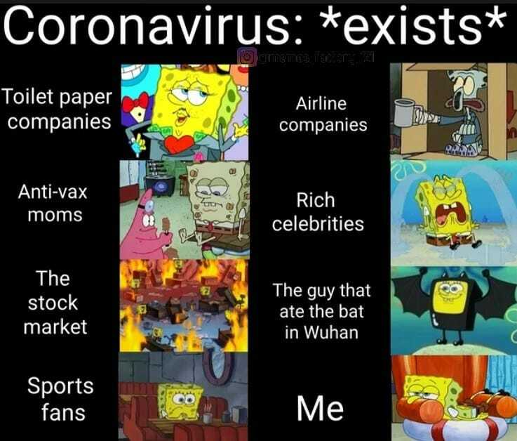 MemesFactory5's tweet photo. Full report 🔛 Coronavirus
#spongebobmemes #indianmemes #indianmemes #indianmeme #indianmemestore #corona #coronamemes #coronavirusmemes😂😂😂 #coronavirusmemesarenotfunny #CoronavirusLockdown #21daysLockdown #memesdaily #meme #memes #dankmemes #dankmem… https://t.co/FTEQAAb2k1 https://t.co/Vrmzegaf5d