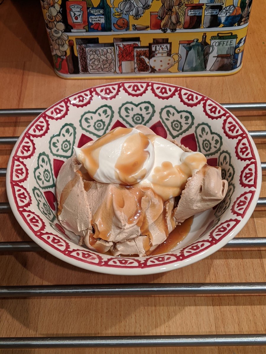 Obscenely delicious (deliciously obscene) Coffee Toffee Meringues for pudding tonight, thanks to <a href="/Nigella_Lawson/">Nigella Lawson</a> 🥰 Maybe should have halved the recipe as there's just the two of us but I don't think <a href="/Ben_Ives/">Ben Ives</a> is complaining!