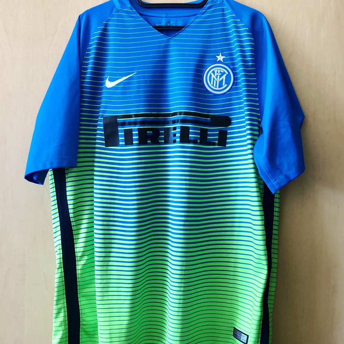 . @InterThird Kit, 2016/17NikeSometimes I wear an Inter shirt too. This one was quite controversial, renamed “sprite” because of its colours by its critics. Gabigol, in his awful season at Inter, scored his first and only goal while wearing this kit. #HomeShirt  #FootballShirt