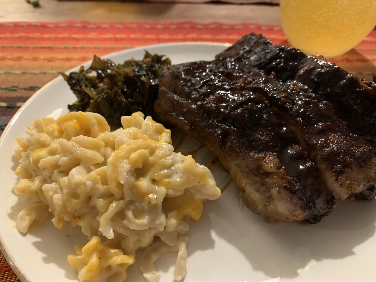 Ribs. Kale. Mac and cheese. Homemade Columbia cheese bread that is like the best Cheddar Bay biscuit you ever had. And a sweet potatoe Brussels sprout hash topped with egg. YUM.