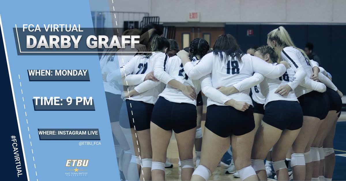 Tune in TOMORROW NIGHT to our #fcavirtual on instagram live at 9 pm!! ETBU Head volleyball coach Darby Graff will be bringing us a message and we can’t wait to hear what she has prepared!! 🐯🌟