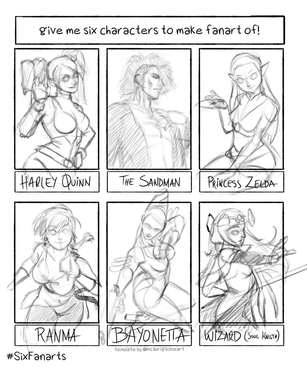 Tozani_'s tweet photo. Making the #SixFanarts challenge. I’ve find it really good to practice poses and skills, people gave me really cool characters. Will polish sketches on free time. Temp: @mcapriglioneart https://t.co/J7Epbg8cBg