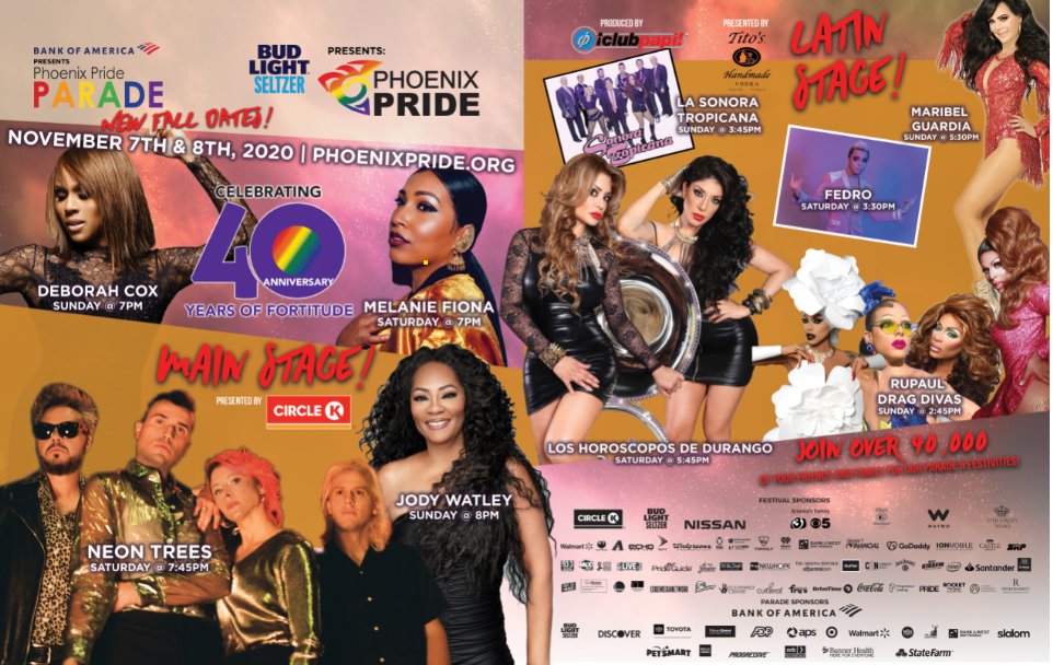 Circle K invites you to celebrate #PhxPride on November 7th &amp; 8th! Check out the amazing entertainment happening at the #CircleK Main Stage! Neon Trees Jody Watley Melanie Fiona Deborah Cox