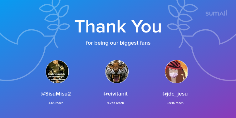 FeliPriya's tweet photo. Our biggest fans this week: SisuMisu2, eivitanit, jdc_jesu. Thank you! via https://t.co/ov4LfTAA4Y https://t.co/wspI2L4K4Y