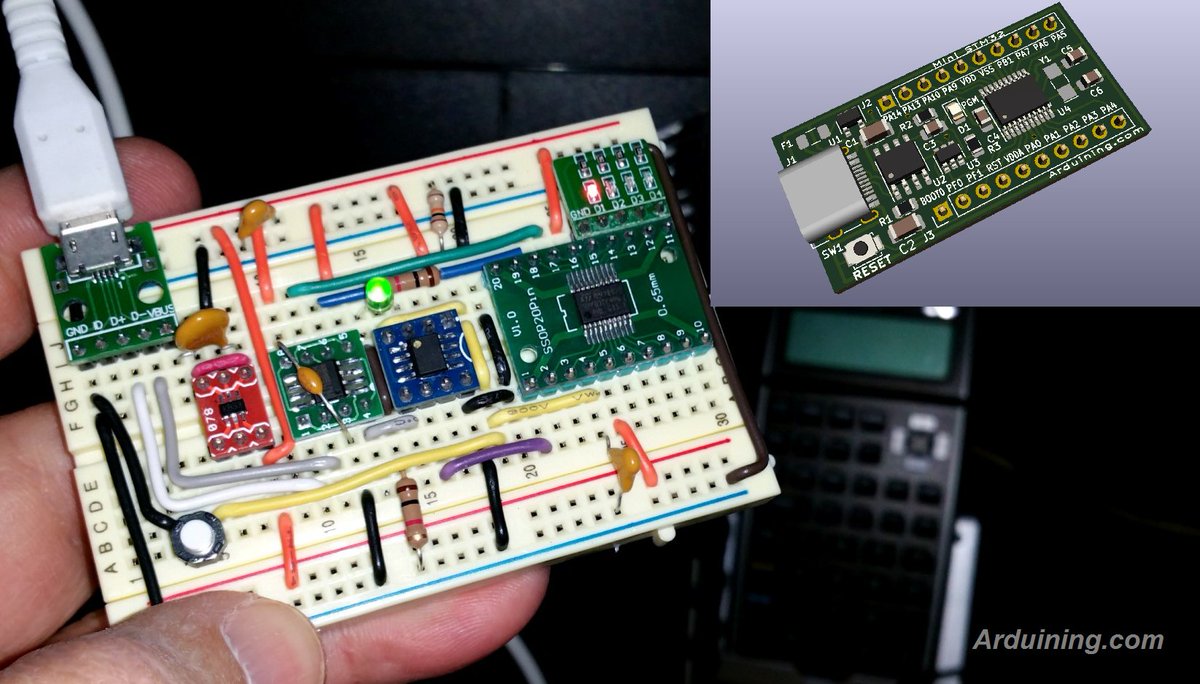 Arduining's tweet image. @make @ST_World @ARMCommunity @ARMEmbedded @Arduino
MiniSTM32, mini #ARM Development Board.
proof of concept in the breadboard, switchable modes PROGRAMMING/RUNNING, STM32CubeProgrammer (Serial), internal RC oscillator. #STM32F030F4P6
