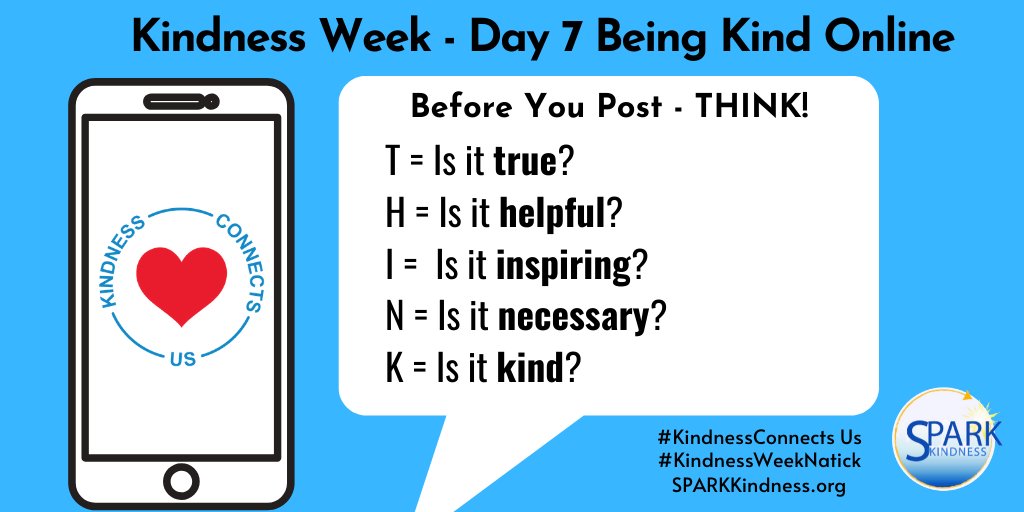 sparkkindness's tweet photo. A great reminder (especially during physical distancing + stressful times!) More to come this week on how we can be good to each other online. Kindness Week (Month) continues! ❤️ #KindnessConnectsUs #KindnessWeekNatick https://t.co/x1VFC7bBCb
