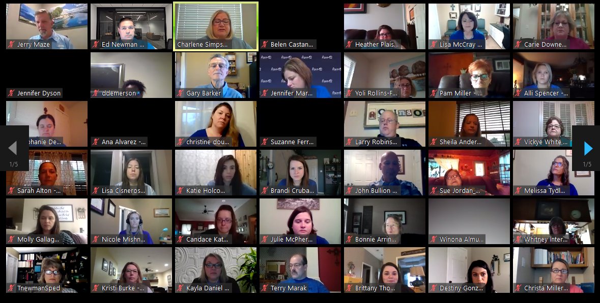 escregion12's tweet photo. While we're apart, we're still finding ways to do things together! On Friday, we invited staff to wear blue to our virtual meeting in support of Autism Awareness. Here's just a few ESC Region 12 faces #LightItUpBlue for #WorldAutismMonth @autismspeaks https://t.co/blkWZ3OMal