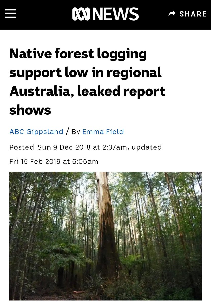 This is something native forest logging does NOT have in the Central Highlands and Gippsland, where support is less than 20%