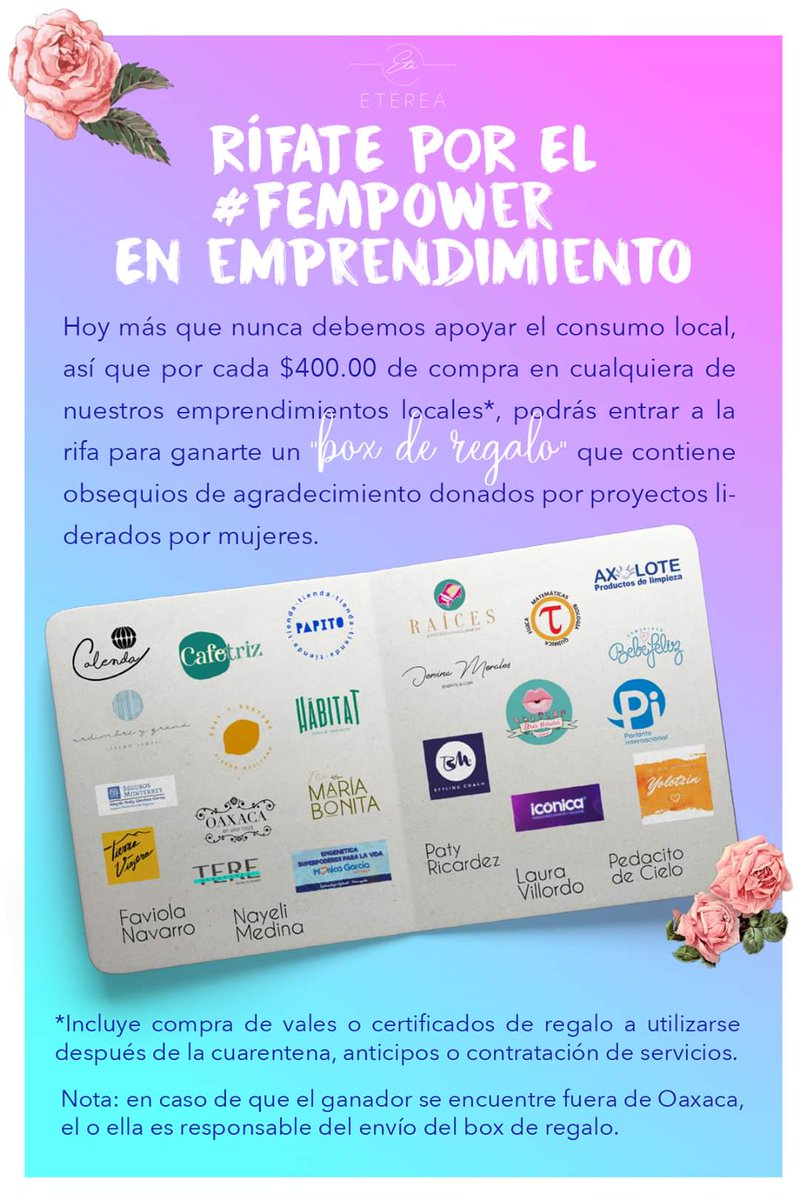 En estos tiempos de incertidumbre debemos apoyarnos unos a otros, por lo que los invitamos a rifarte por el #FemPower en emprendimiento en Oaxaca.