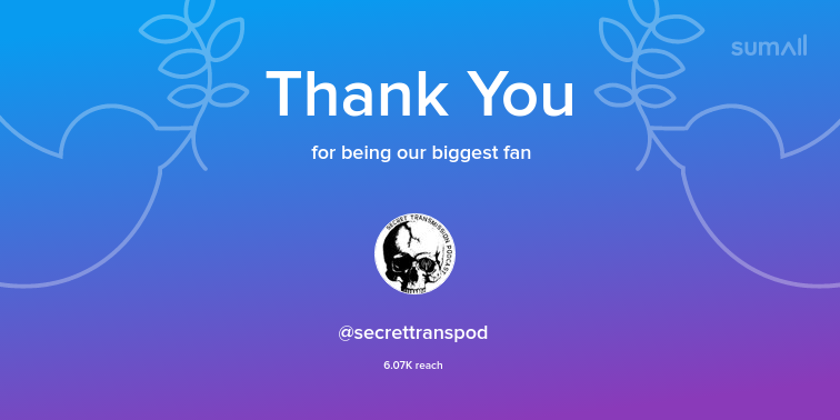 wtadppodcast's tweet photo. Our biggest fans this week: secrettranspod. Thank you! via https://t.co/PBSKNcMV2Z https://t.co/s8J44I9TWB