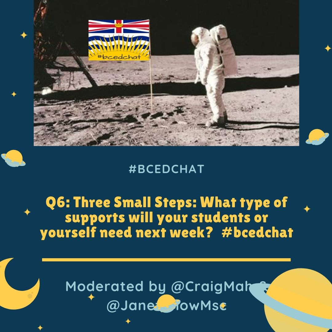 CraigMah's tweet photo. Q6: Three Small Steps: What type of supports will your students or yourself need next week?  #bcedchat https://t.co/vOShqXheX0