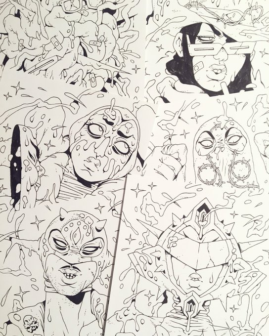 Next batch of inks all done. Did 6 this time, so keep an eye out for the lurid finished versions. 