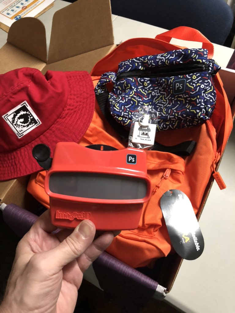 LSUFreek's tweet photo. Bright spot in an otherwise gloomy week: Adobe @Photoshop sent a wonderful care package to me, celebrating their (belated) 30th birthday! Thank you, Adobe. You made my day! HBD https://t.co/pjKGnFpXW5
