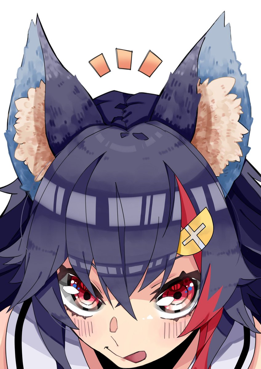 ookami mio 1girl animal ears solo wolf ears black hair animal ear fluff streaked hair  illustration images