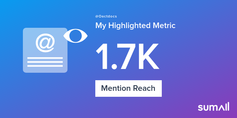 Oactdocs's tweet image. My week on Twitter 🎉: 1 Mention, 1.7K Mention Reach. See yours with sumall.com/performancetwe…