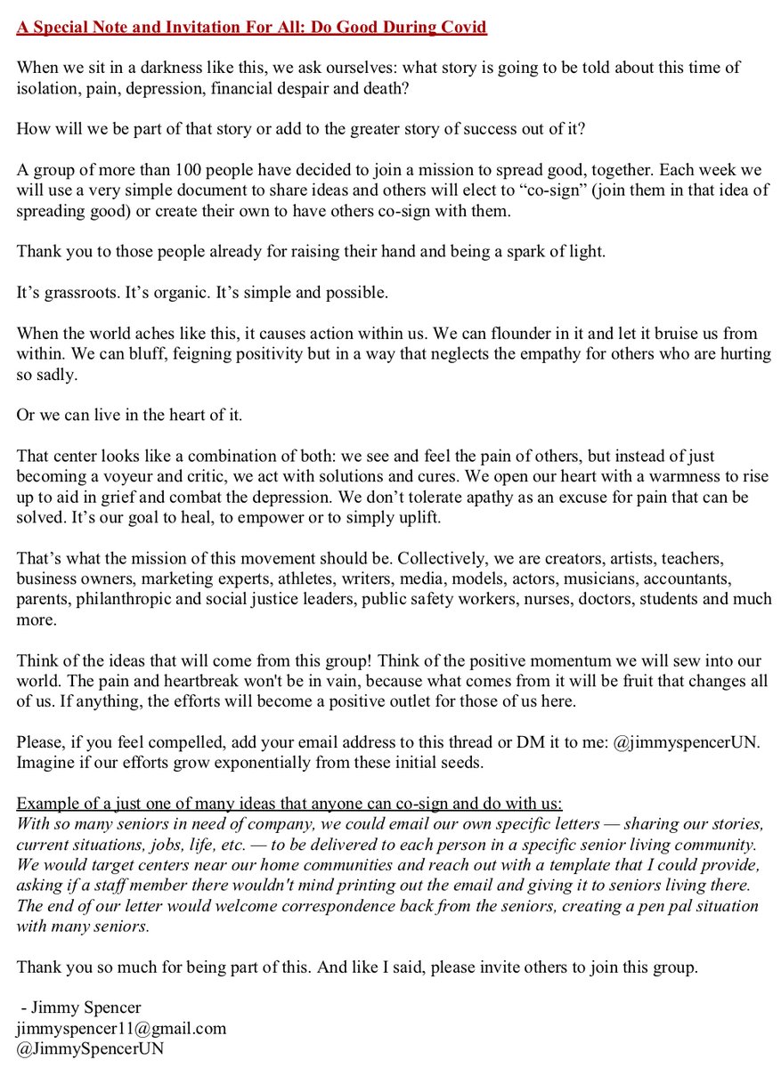 A Letter & Invitation: Do Good During CovidWhen we sit in darkness like this, we ask ourselves: what story is going to be told about this time of isolation, depression, financial despair & death?How will you be part of that story?Please add or send me your email to join us.