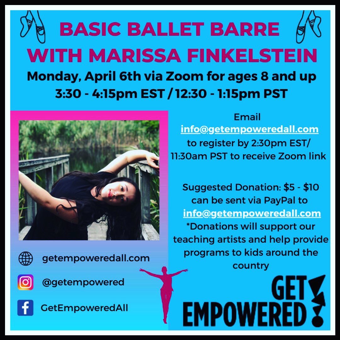GetEmpoweredAll's tweet photo. Online Classes are On‼️
Check out this week’s schedule
SIGN UP info@getempoweredall.com
Mon #balletbarreworkout
Tues #SambaDance
Wed #Storytelling & #Music
#zoomclasses #artsed #thingstodo #AtHomeWorkouts #dance #fun #kids #familytime #allages #artsclasses #empowerment https://t.co/1YuragB2Zx