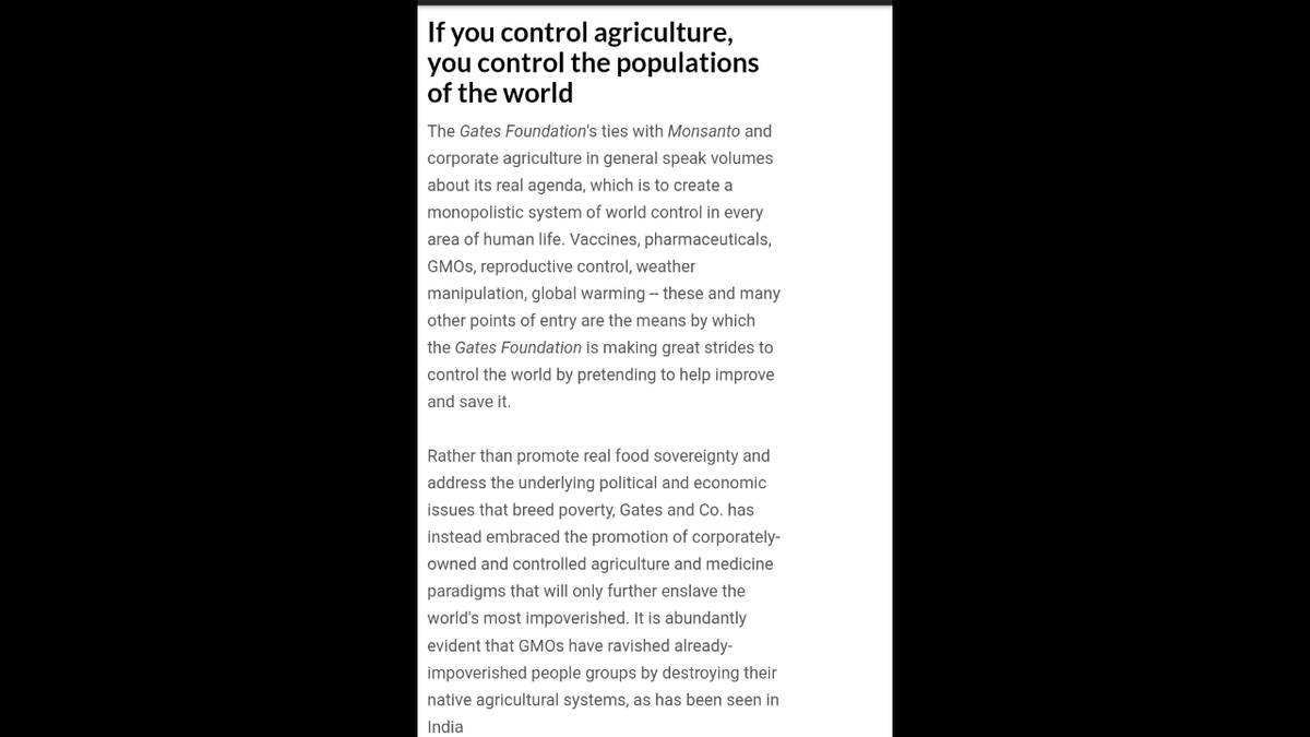 Glyphosate is used to kill off any existing organics which are replaced by GMO's , if you control agriculture you control the population...Something that has been done in India and being done in Africa...Bill Gates is heavily invested in GMO's... https://twitter.com/FederalistNo78/status/1119657086311456778?s=20