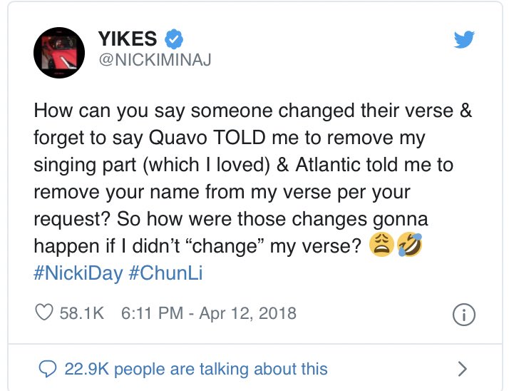 The Super Bowl Trophy is also named after Lombardi. The original line was going to say “If Cardi the QB, I’m Nic Lombardi”, but it was changed due to internal reasons. Nicki took to Twitter on April 12th, 2018 with this to say: