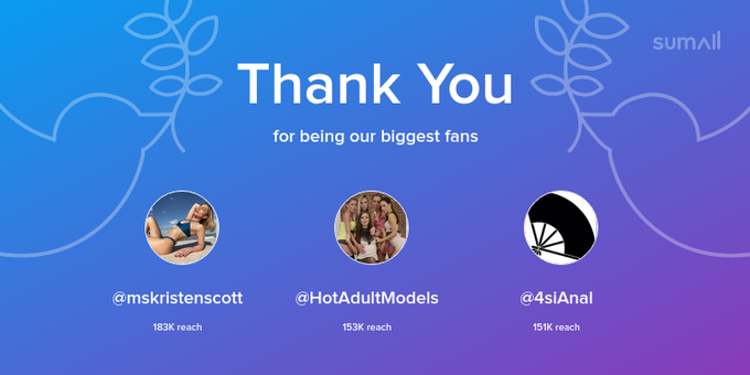 Our biggest fans this week: mskristenscott, HotAdultModels, 4siAnal. Thank you! via https://t.co/TgunTduqCU