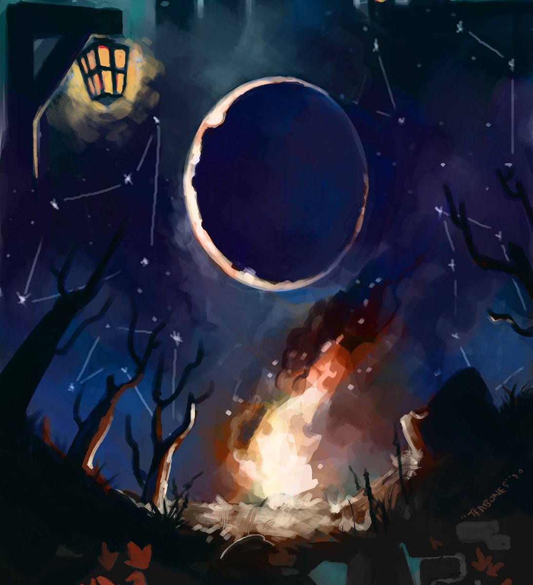 TeaBonesArt's tweet photo. Three close ups of the recent #nightinthewoods painting I did #teabones #tbart #aprilduran #painting https://t.co/Gt7OqMoWNn