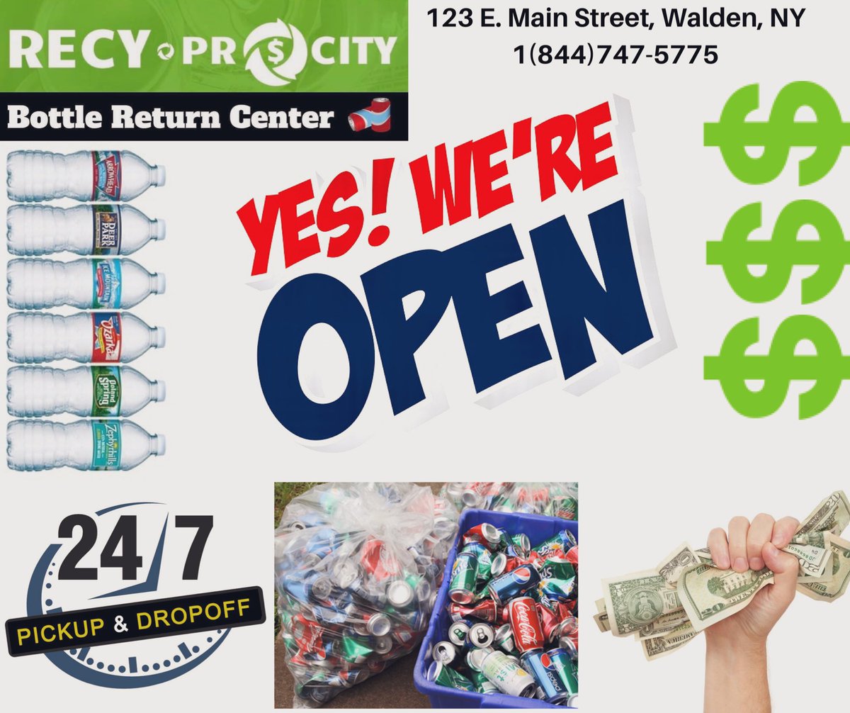 AppRecyprocity's tweet photo. We’re open our normal hours, still doing pickups and 24/7 drop off service!  Redeem your bottles &amp;cans with us today, and let us show you why we’re the best in the business, and going anywhere else doesn’t even come close! #apps #recycling #cash4cans #newyork #covid19 #awesome https://t.co/QKsTZAIxqq