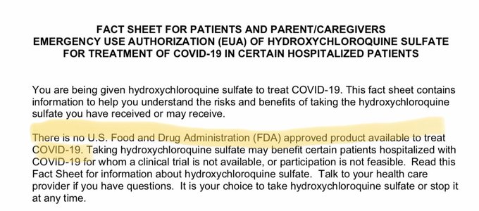 Trump just said that the FDA approved hydroxychloroquine for use against Covid-19.That is medical misinformation: The FDA gave an emergency use authorization, with a fact sheet that explicitly says there is no approved product to treat Covid-19.  https://www.fda.gov/media/136538/download