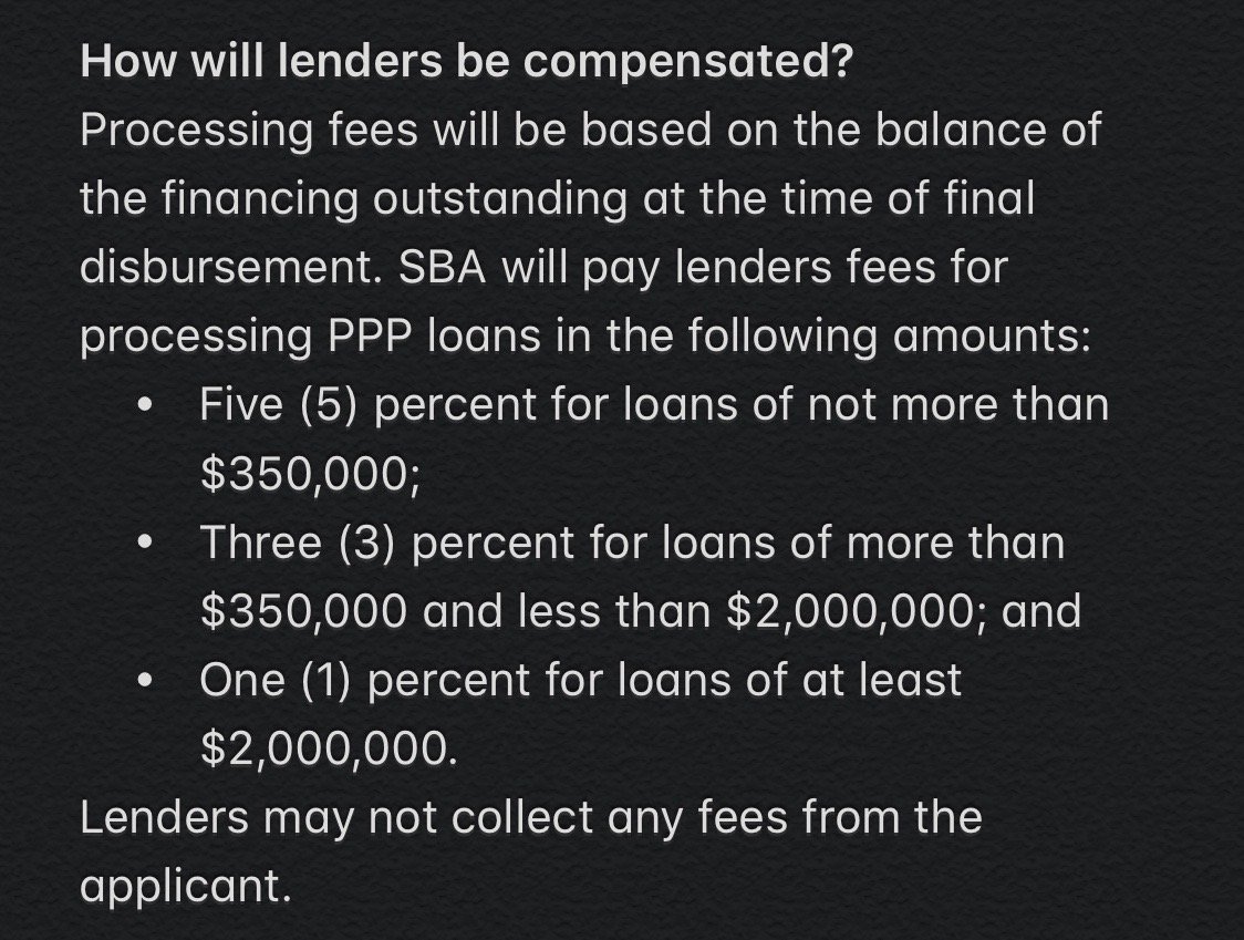 Lender incentives: Lenders are paid a one-time fee of up to 5% of the value of the loan for every one they make. The loans are 1% interest, guaranteed by the gov’t, and they can be sold on the secondary market. Lenders are very incentivized to make these loans.