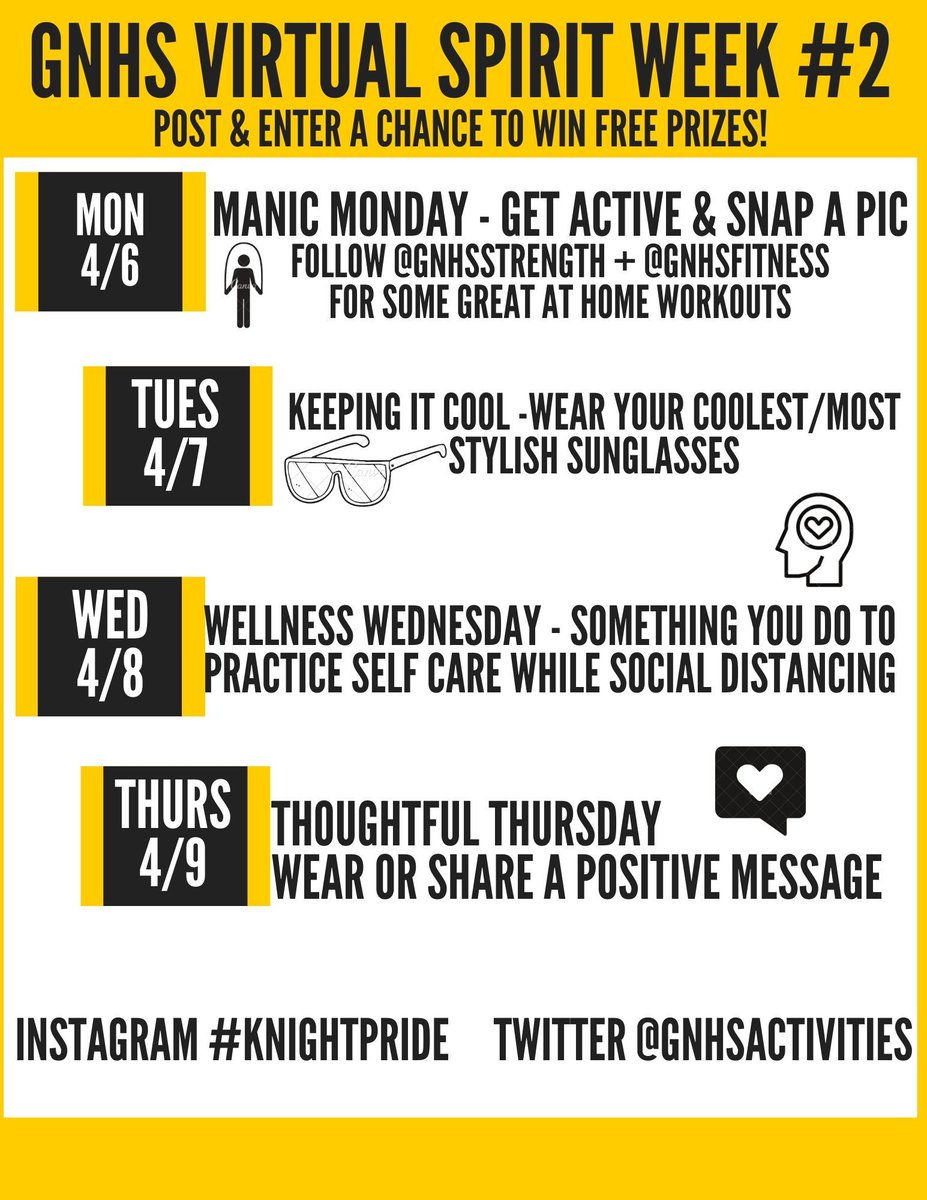 Virtual Spirit Week #2 - the more you post, the better your chance to win a FREE prize! It's also a great way to stay connected to your North family! #KnightPride