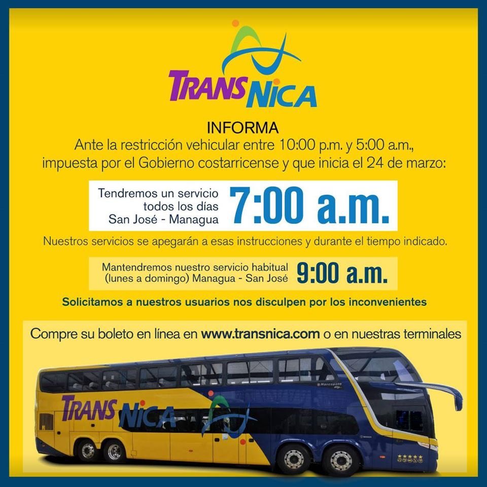 RevLiberal's tweet photo. No coma cuento, las líneas de buses autorizadas han seguido funcionando de San José a Managua y viceversa, permitiendo la salida y re-entrada de más de 60,000 nicaragüenses naturalizados costarricenses o cualquier tico que quiera viajar.

Retamos a @MigracionCR que nos desmienta. https://t.co/6Xk0JtI7kH