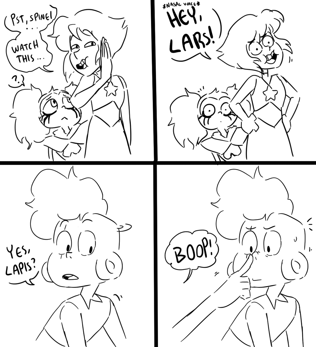 Lapis tries to cheer Spinel up in the most feral way possible 