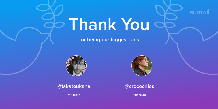 davidtent_'s tweet photo. Our biggest fans this week: takatoukana, crococriles. Thank you! via https://t.co/qJATIjpMBD https://t.co/Hm6490m7B5